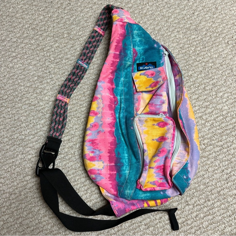 KAVU Tie Dye Rainbow Neon Crossbody Bag 🩷🧡🩵💛💜 - Picture 2 of 8